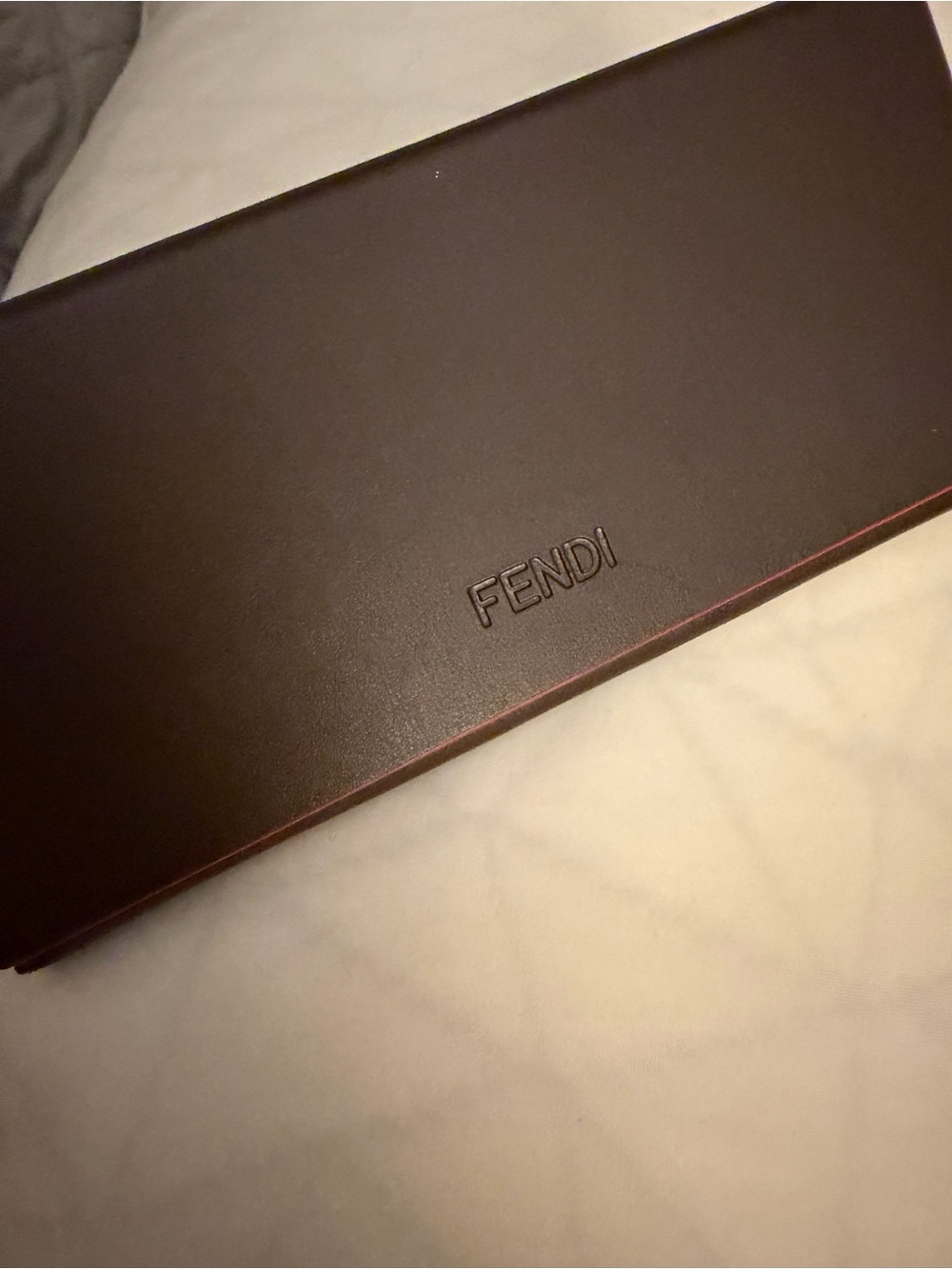 Fendi Men’s Dark Brown Leather Glasses Case with Embossed Logo